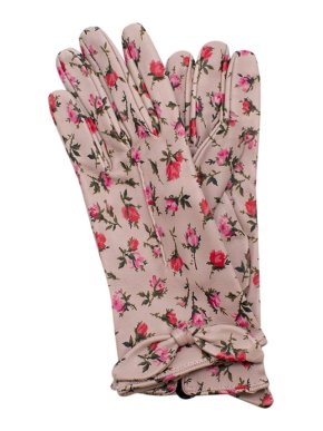 Prada Rose Pink Leather Floral Print Gloves