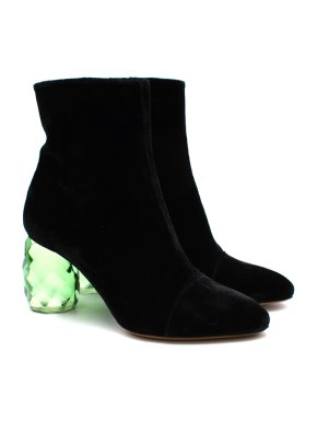Dries Van Noten Black Velvet Plexi Heel Ankle Boots