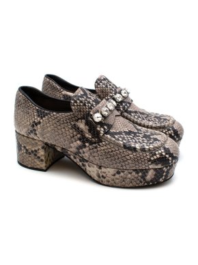 Miu Miu Grey Snake Print Leather Crystal Embellished Platform Pumps