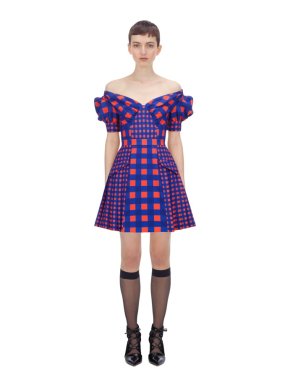 Self Portrait Off Shoulder Gingham Printed Dress