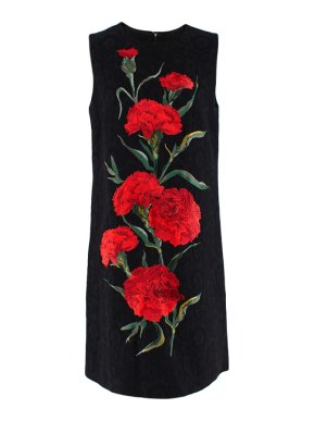 Dolce & Gabbana Black Jacquard Floral Print Sleeveless Dress