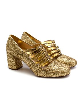 Miu Miu Golden Glitter Leather Strappy Pumps