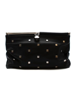 Jimmy Choo Black Studded & Crackled Patent Leather Clutch