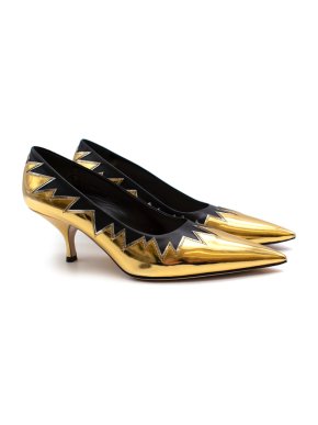 Miu Miu Gold and Black Mirrored-leather Pumps