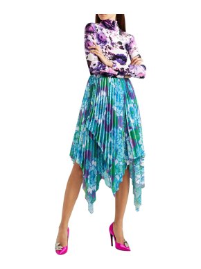 Richard Quinn Runway Blue & Purple Floral Pleated Skirt