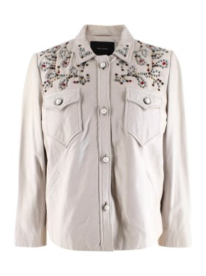 Isabel Marant Cream Studded Crystal Embellished Leather Jacket