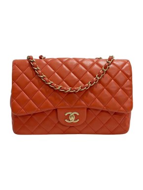 Chanel Red Quilted Lambskin Classic Jumbo Single Flap Bag