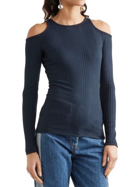 Frame Blue Cold Shoulder Stretch Knit Top