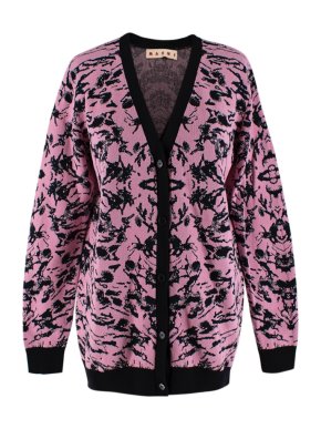 Marni Pink & Black Intarsia Knit Cardigan
