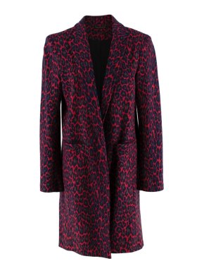 Christopher Kane Red Leopard Print Wool Coat