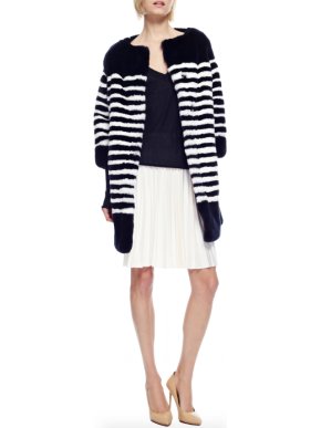 Marc Jacobs Navy & White Striped Rabbit Fur Coat
