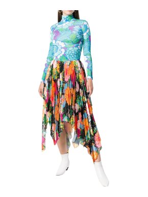 Richard Quinn Runway Floral Asymmetrical Pleated Skirt