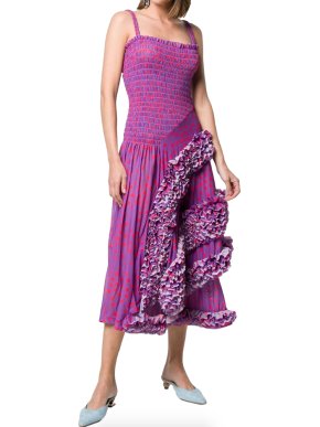 Molly Goddard Runway Lilac Polka Dot Ruffled Midi Dress