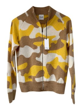 Madeleine Thompson Yellow Camo Cashmere Cardigan