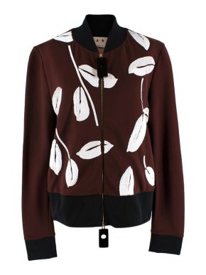 Marni Brown Leaves Sequin Applique Bomber