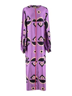Marni Lilac Silk Geometric Print Long Sleeve Column Dress
