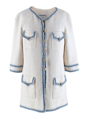 Chanel White Cotton Blend Tweed Denim Trimmed Jacket