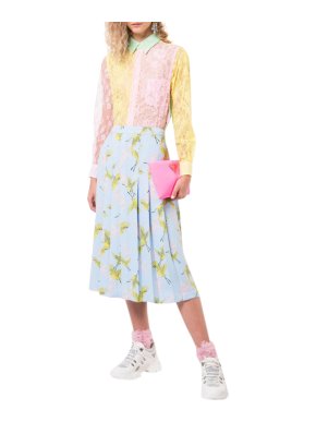 Comme des Garcons Pink Yellow & Green Lace Sheer Blouse