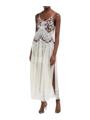 Paco Rabanne Leopard Print Satin & Lace Slip Dress