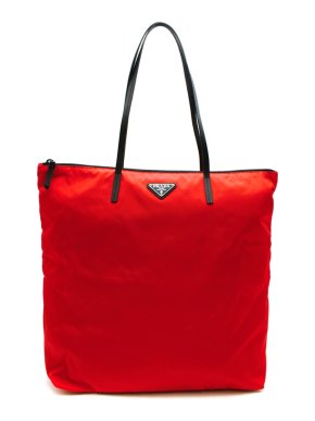Prada Red Nylon & Saffiano Leather Tote Bag
