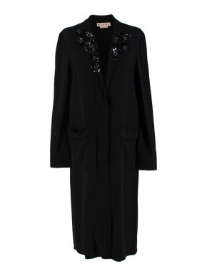 Marni Black Crepe Sequin Embellished Lightweight Coat