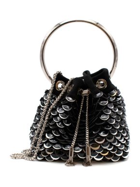 Jimmy Choo Suede Bon Bon Bag in Black/Silver Paillette Embroidery