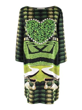 Mary Katrantzou Jade Green Printed Silk Tea Party Dress
