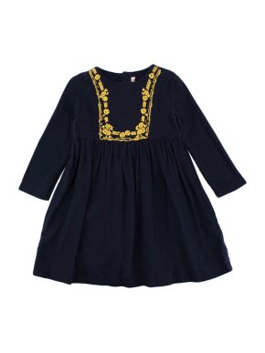 Bonpoint Navy Flannel Embroidered Dress