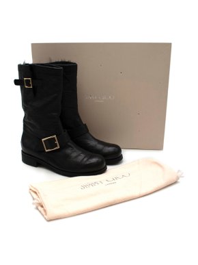 Jimmy Choo Black Leather Fur Lined Combat Boots