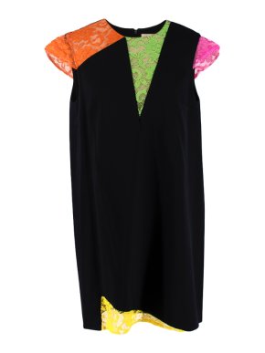 Christopher Kane Black Lace Panelled Satin Crepe Dress