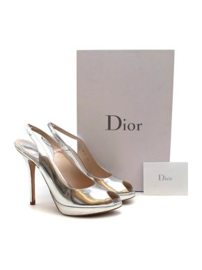 Christian Dior Silver Miss Dior Sling Back Peep Toe Sandals