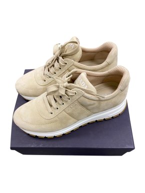 Prada beige nappa suede trainers