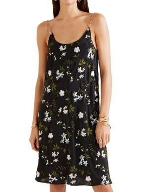 Paco Rabanne Black Floral Embroidered Chain Straps Slip Dress