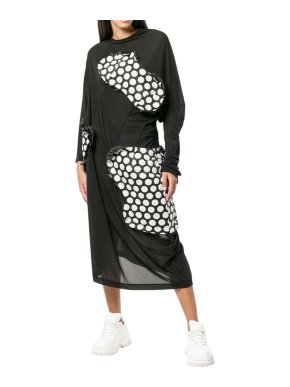 Comme Des Garcons Black Mesh Polka Dot Patch Detail Dress