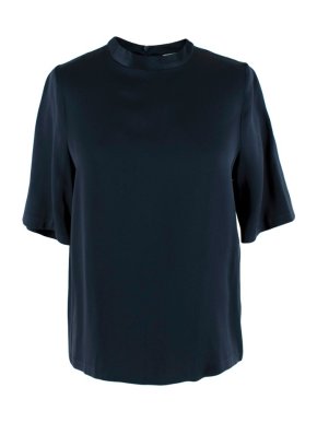 Goop Ethan Fine Weave Italian Satin T-Shirt in Navy