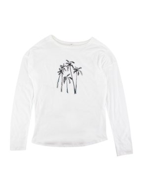 Caramel White Long Sleeve Palm Tree Print T-shirt