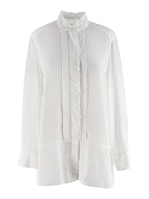 Goop Litvack Pleated Collar Cotton and Chiffon Shirt in Ivory