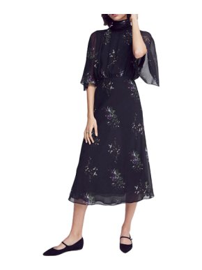 Goop Mari High Neck Flutter Sleeve Mid Length Dress
