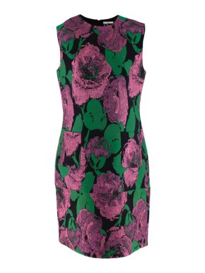Erdem Lowry Dress in Pink and Green Loren Rose Jacquard
