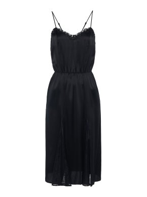 La Perla Nightgown in black silk with Leavers lace and sheer inserts