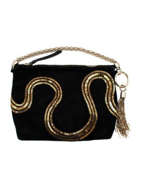 Jimmy Choo Black & Gold Embroidered Serpent Callie Shoulder Bag
