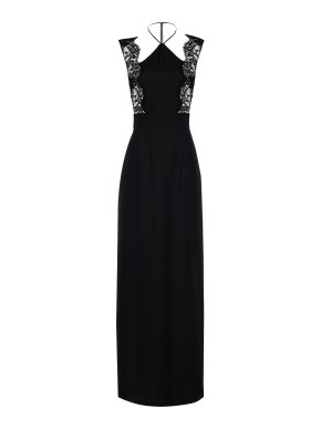 La Perla Halterneck nightgown in black silk with Leavers lace