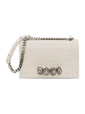 Alexander McQueen Ivory Crocodile Embossed Crystal Knuckle Duster Bag