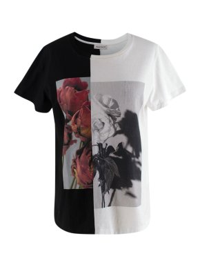 Alexander McQueen Black and White Rose Graphic T-shirt