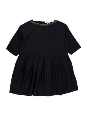 Caramel Black Silk Dress with Gold Collar Detail