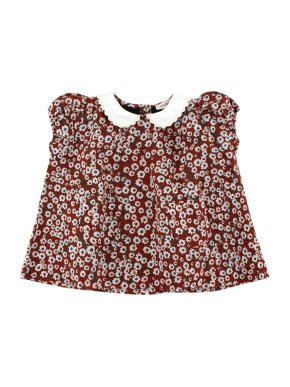 Caramel Maroon Floral Blouse with Contrast Collar