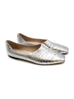 Jimmy Choo Silver Joselyn metallic croc-effect leather ballet flats