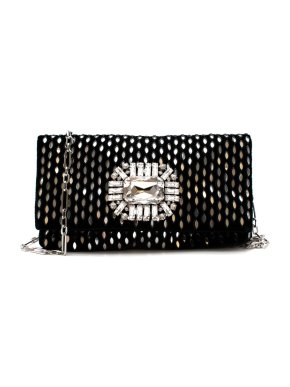 Jimmy Choo Velvet Titania Bag in Black/Silver Mirror Hotfix