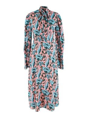 Temperley Camille Printed Sleeved Blue and Pink Dress