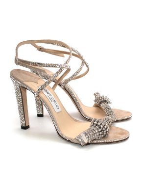 Jimmy Choo Crystal Embellished Thyra 100 Suede Sandals